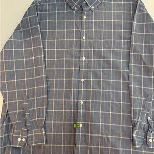 Roundtree & Yorke Slate Blue and White Windowpane Button-Down Shirt